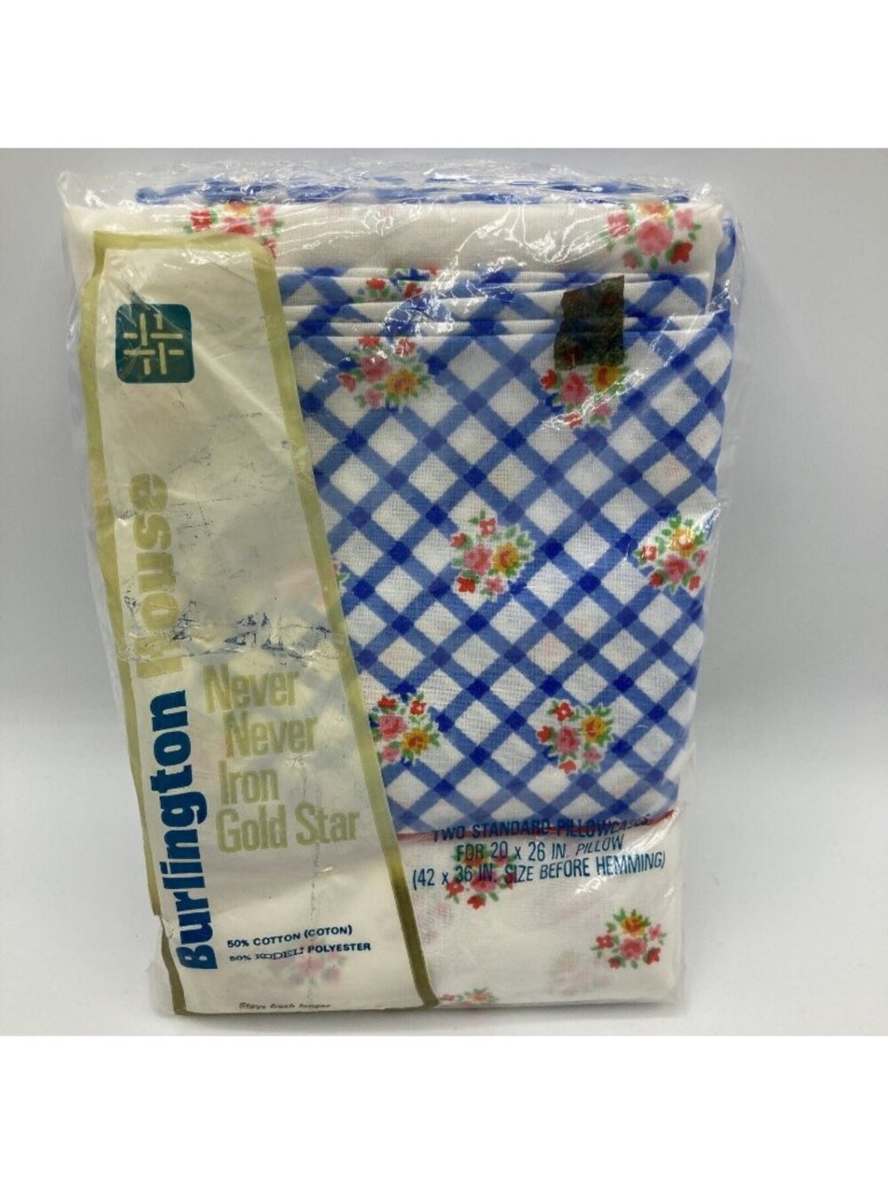 Burlington Pillowcases Blue Plaid Floral 2 Standard